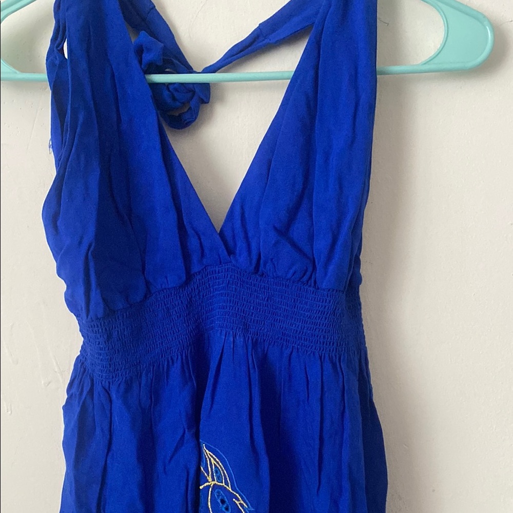 Blue Halter Dress with Gold Accents - Picture 3 of 4